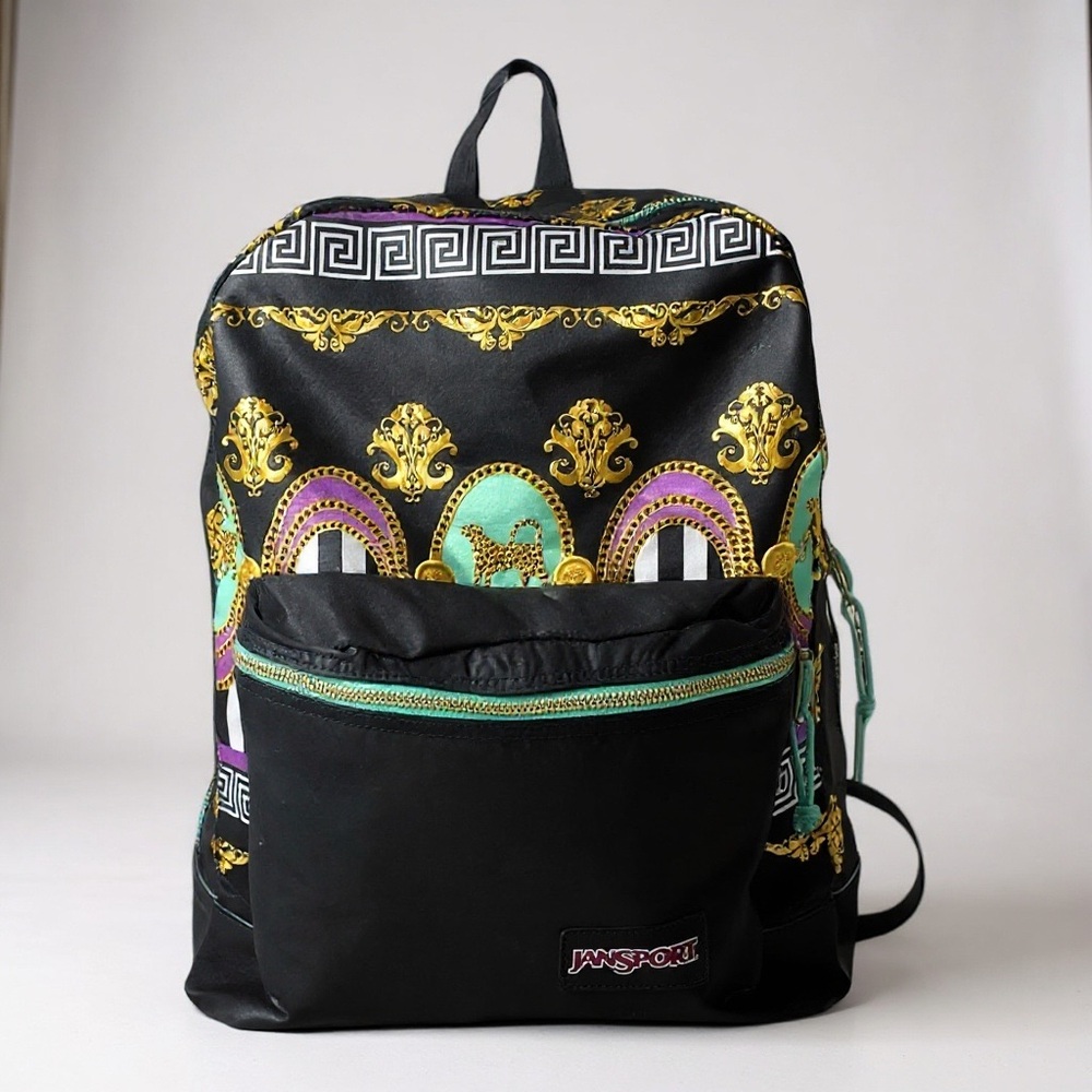 🎨 Jansport Backpack – Baroque Leopard Print 🐆 Black/Gold | Streetwear Statement